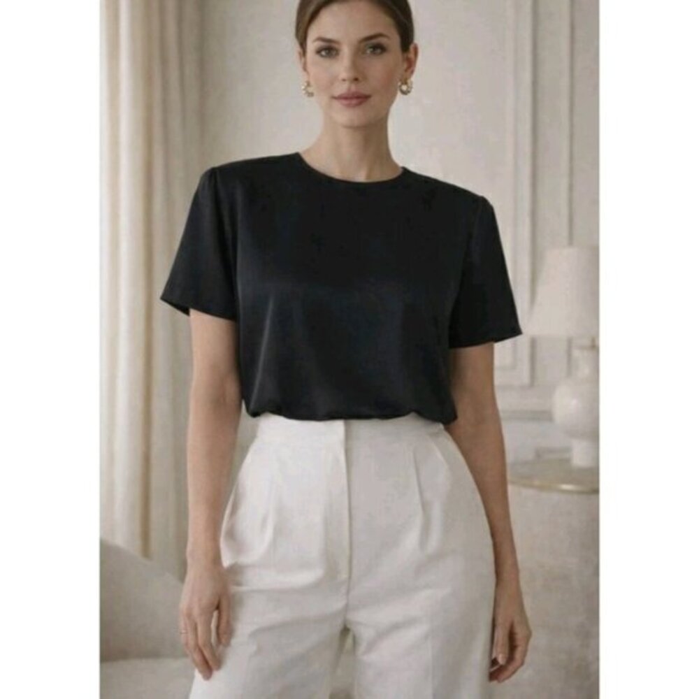 Westbound Black Short Sleeve 100% Silk Blouse
